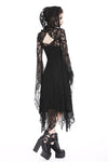 Gothic gorgeous lace long dress with horn cap and long row buttons DW173 - Gothlolibeauty