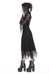 Gothic gorgeous lace long dress with horn cap and long row buttons DW173 - Gothlolibeauty