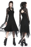 Gothic gorgeous lace long dress with horn cap and long row buttons DW173 - Gothlolibeauty