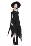 Gothic knitted long dress with irregular hem and hooked rope designs DW185 - Gothlolibeauty