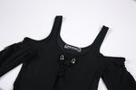 Gothic knitted long dress with irregular hem and hooked rope designs DW185 - Gothlolibeauty