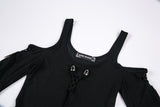 Gothic knitted long dress with irregular hem and hooked rope designs DW185 - Gothlolibeauty