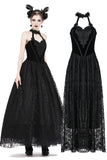 Gothic noble velvet lace long dress with hearted flower design DW187 - Gothlolibeauty