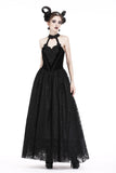 Gothic noble velvet lace long dress with hearted flower design DW187 - Gothlolibeauty