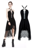 Punk knitted dress with net pattern hem and sexy eyelet rope design DW189 - Gothlolibeauty