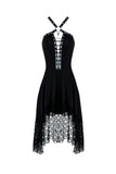 Punk knitted dress with net pattern hem and sexy eyelet rope design DW189 - Gothlolibeauty