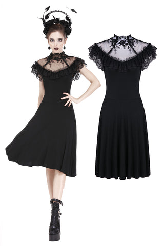 Gothic knitted dress with sexy rose flower net on top DW197 - Gothlolibeauty