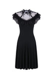 Gothic knitted dress with sexy rose flower net on top DW197 - Gothlolibeauty