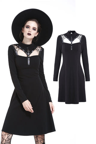 Punk cool hollow lace-up midi dress DW208 - Gothlolibeauty