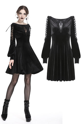 Gothic lace-up velvet midi dress DW224 - Gothlolibeauty