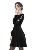 Gothic lace-up velvet midi dress DW224 - Gothlolibeauty