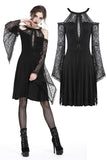 Gothic slit bust lace sleeve knitted dress DW227 - Gothlolibeauty