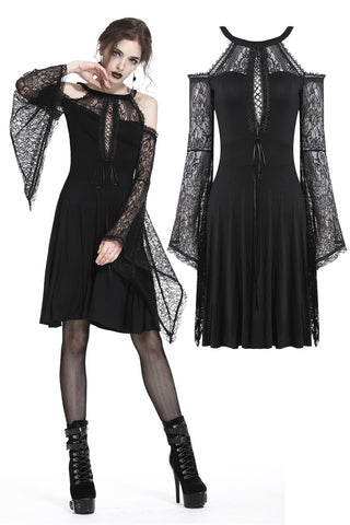 Gothic slit bust lace sleeve knitted dress DW227 - Gothlolibeauty