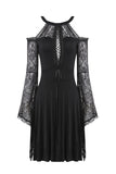 Gothic slit bust lace sleeve knitted dress DW227 - Gothlolibeauty