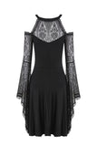 Gothic slit bust lace sleeve knitted dress DW227 - Gothlolibeauty