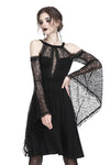 Gothic slit bust lace sleeve knitted dress DW227 - Gothlolibeauty