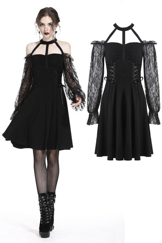 Gothic lace bishop sleeve lace-up dress DW228 - Gothlolibeauty