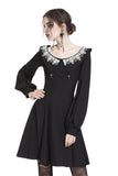 Black chiffon white floral collar bow dress DW234 - Gothlolibeauty