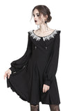 Black chiffon white floral collar bow dress DW234 - Gothlolibeauty