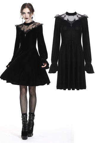 Gothic cross lacey velvet dress DW245 - Gothlolibeauty