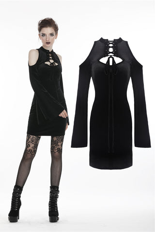 Gothic lace up neck dress with sexy hollow shoulders DW269 - Gothlolibeauty