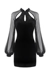 Retro Black tight dress with mesh sleeves DW270 - Gothlolibeauty