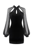 Retro Black tight dress with mesh sleeves DW270 - Gothlolibeauty