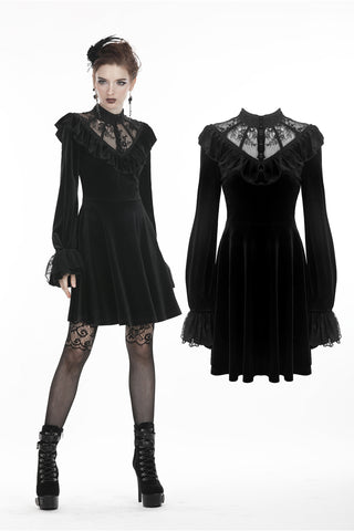 Gothic lolita lace V neck velvet dress DW276 - Gothlolibeauty