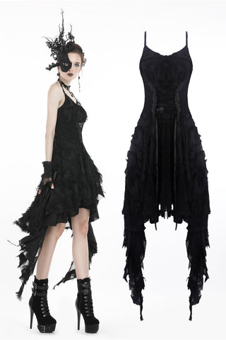 Gothic feather lace side long hem dress DW277 - Gothlolibeauty