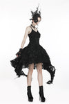 Gothic feather lace side long hem dress DW277 - Gothlolibeauty