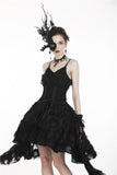 Gothic feather lace side long hem dress DW277 - Gothlolibeauty