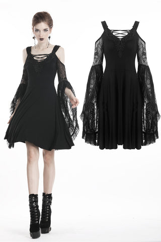 Gothic lace up chest dress with big lace sleeves DW289 - Gothlolibeauty