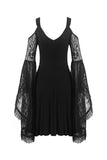 Gothic lace up chest dress with big lace sleeves DW289 - Gothlolibeauty