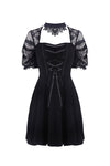 Black lolita lace up halter dress with necklace design DW298 - Gothlolibeauty