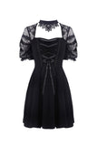 Black lolita lace up halter dress with necklace design DW298 - Gothlolibeauty