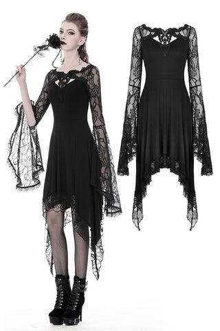 Gothic lady hollow chest with flower dress with lacey sleeves DW342 - Gothlolibeauty