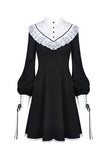 Ladies black lolita dress with white inverted triangle lace front  DW355 - Gothlolibeauty