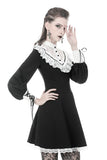 Ladies black lolita dress with white inverted triangle lace front  DW355 - Gothlolibeauty