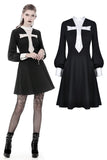 Gothic vintage black dress with a big white skull cross front DW356 - Gothlolibeauty