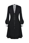 Gothic vintage black dress with a big white skull cross front DW356 - Gothlolibeauty