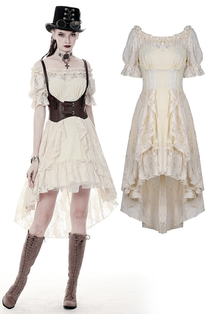Steampunk Beige cocktail short sleeves dress DW358 XXL / Beige Steampunk Beige cocktail short sleeves dress DW358 XXL / Beige