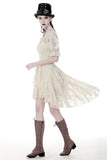 Steampunk beige cocktail short sleeves dress DW358 - Gothlolibeauty