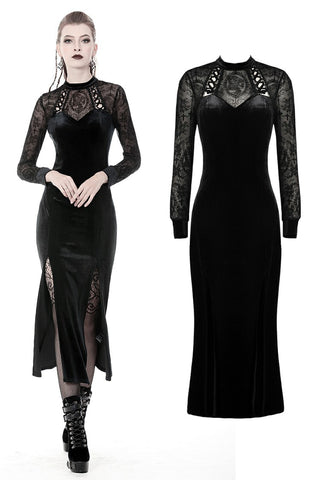 Gothic long velvet slim party dress  DW368 - Gothlolibeauty