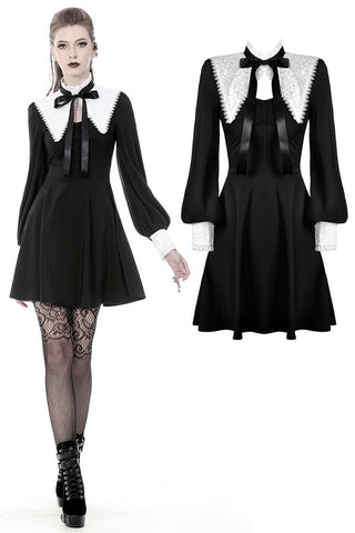 Gothic lolita black and white bow neck dress DW374 - Gothlolibeauty