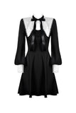 Gothic lolita black and white bow neck dress DW374 - Gothlolibeauty