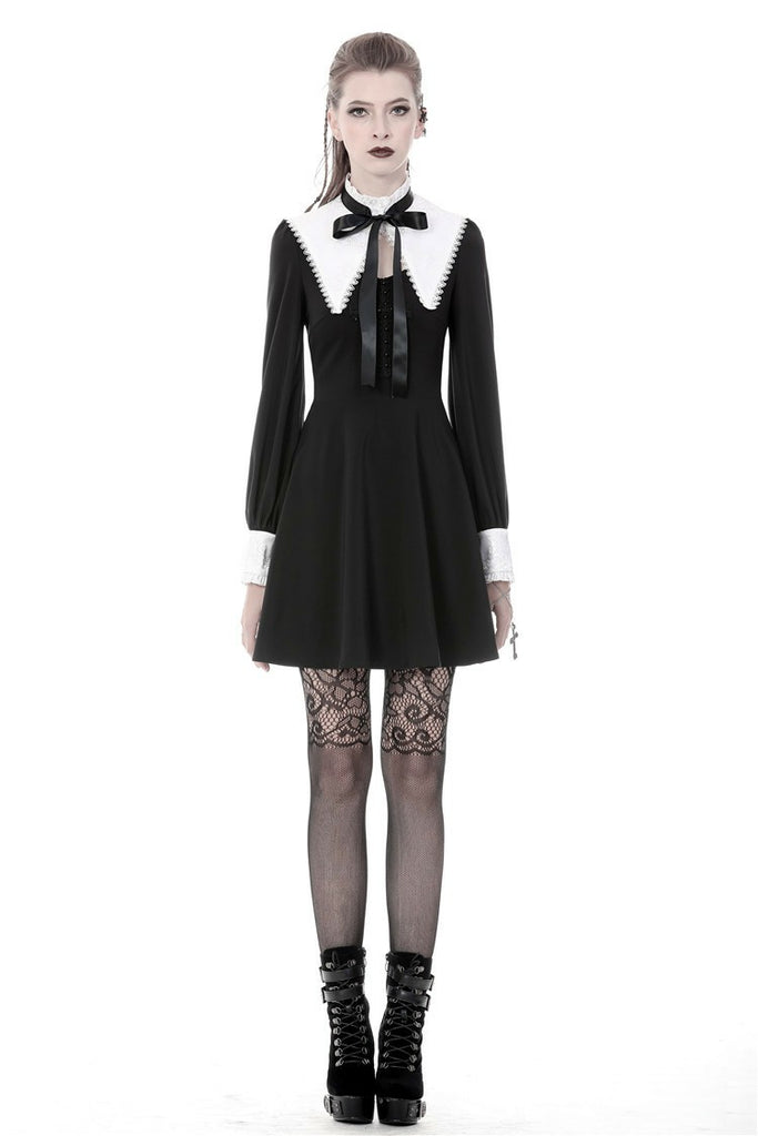 Gothic lolita black and white bow neck dress DW374 – Gothlolibeauty