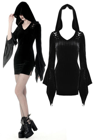 Gothic witch holloween hooded slim dress DW375 - Gothlolibeauty