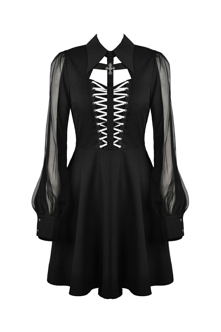Gothic coffin and cross front long sleeves dress DW378 – Gothlolibeauty