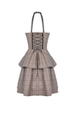 Punk checked layer prom corset dress DW387 - Gothlolibeauty