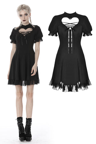 Gothic lolita hearted lace up midi dress DW389 - Gothlolibeauty